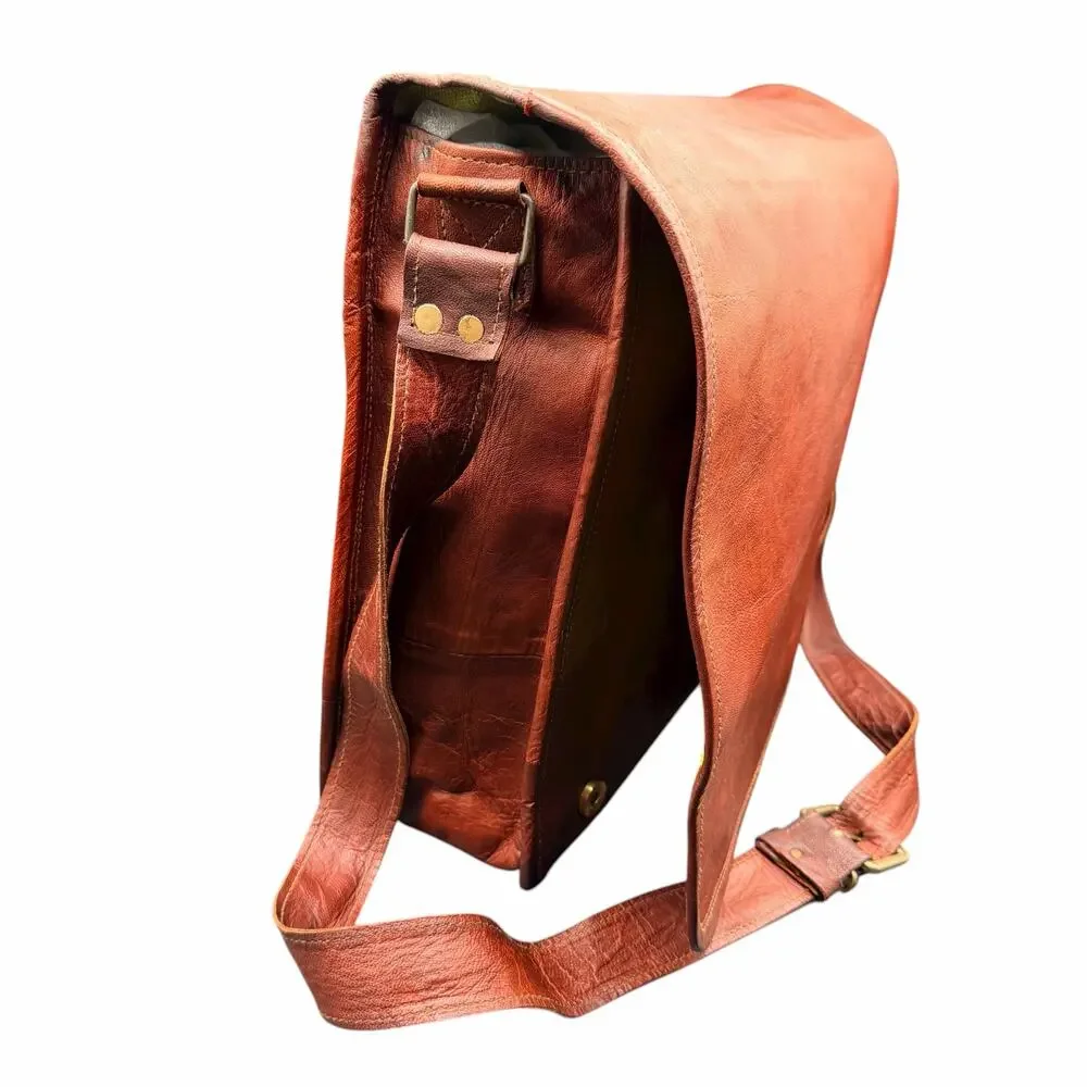 Handmade Brown Leather Messenger Bag Laptop Crossbody Satchel